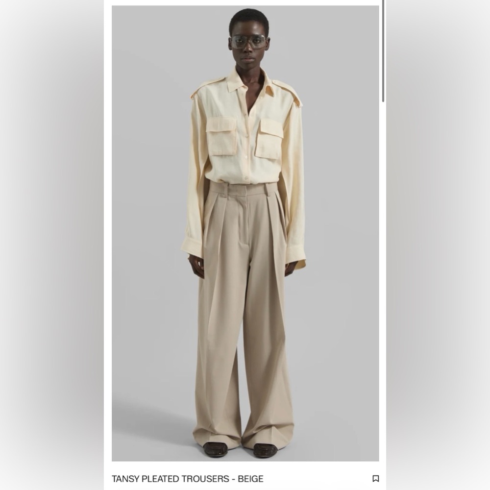 The Frankie Shop Wide-Leg Pleated Trousers - Beige - Picture 2 of 7